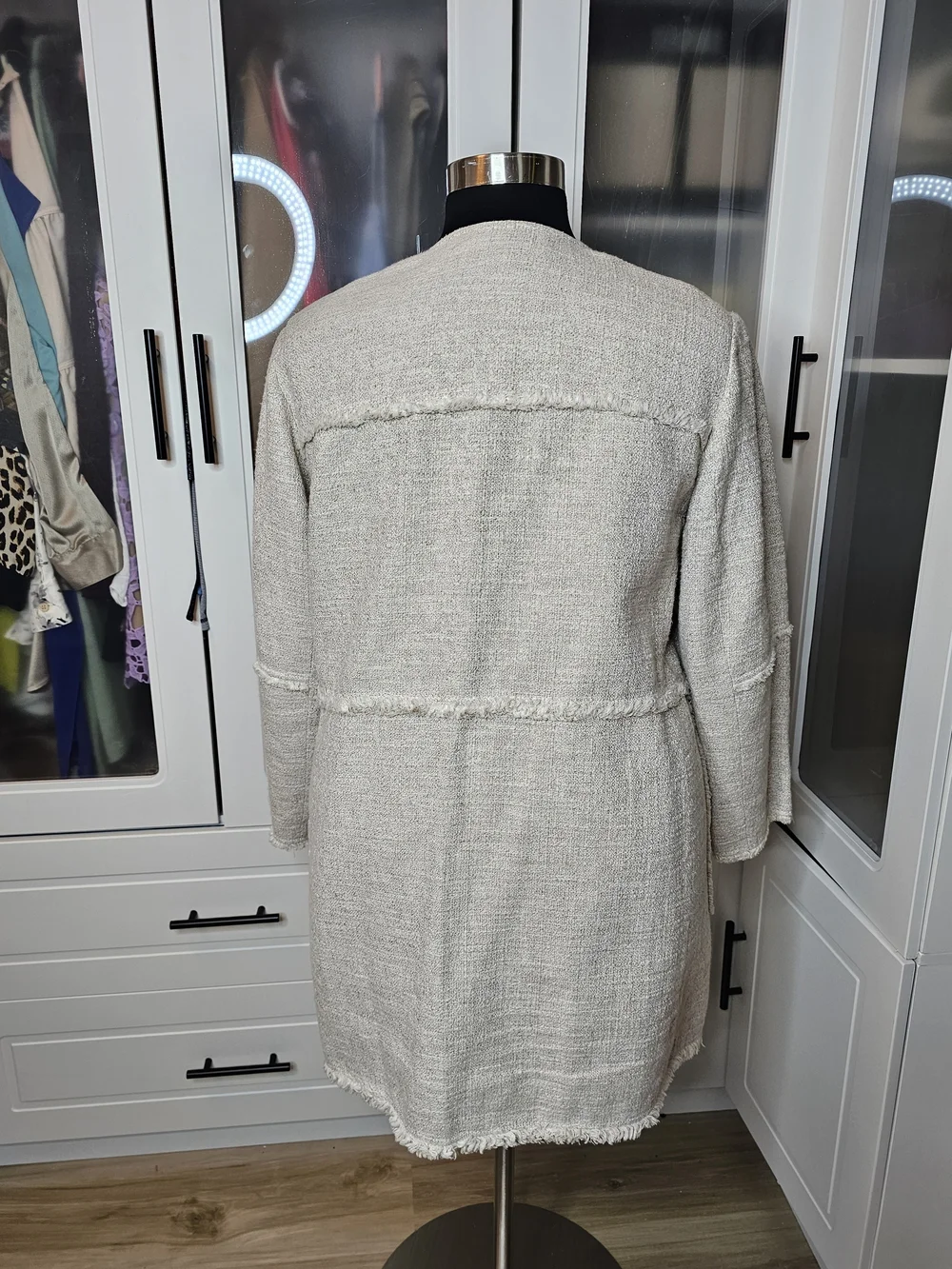 Lafayette 148 New York Cream Textured Crewneck Jacket - Picture 6 of 10
